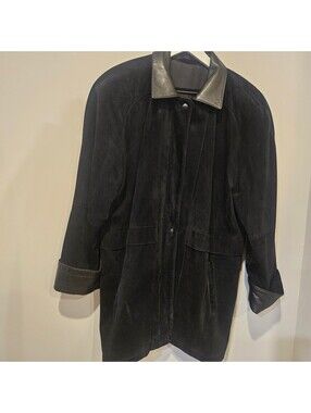 Vintage Selections Black Suede Leather Coat Women's S Oversized Made Canada READ
